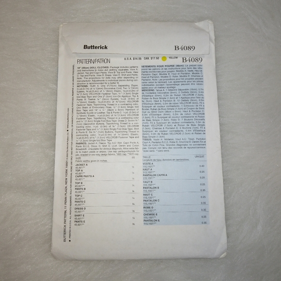 Butterick B4089 AGD 18" doll clothes jacket Capri pants tops shirt dress - Picture 5 of 5